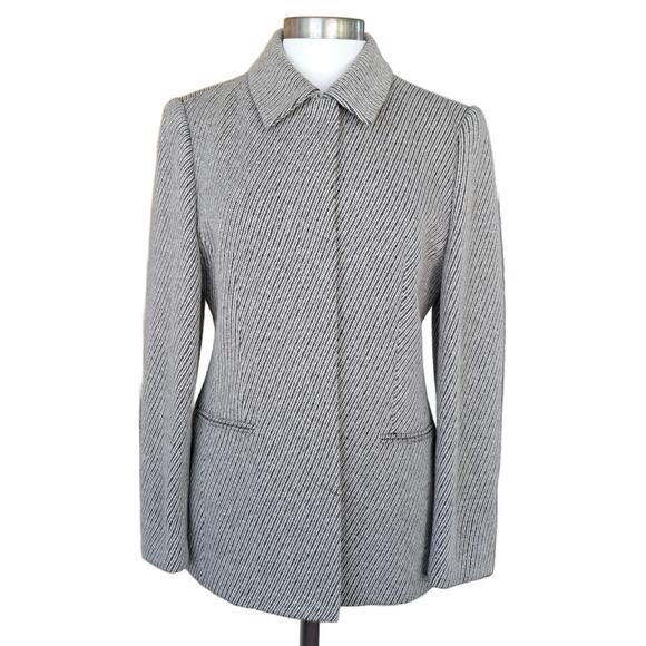 LOUIS FERAUD Luxe 100% Cashmere Jacket Blazer Size 10 US Black White Stripe - Picture 1 of 11